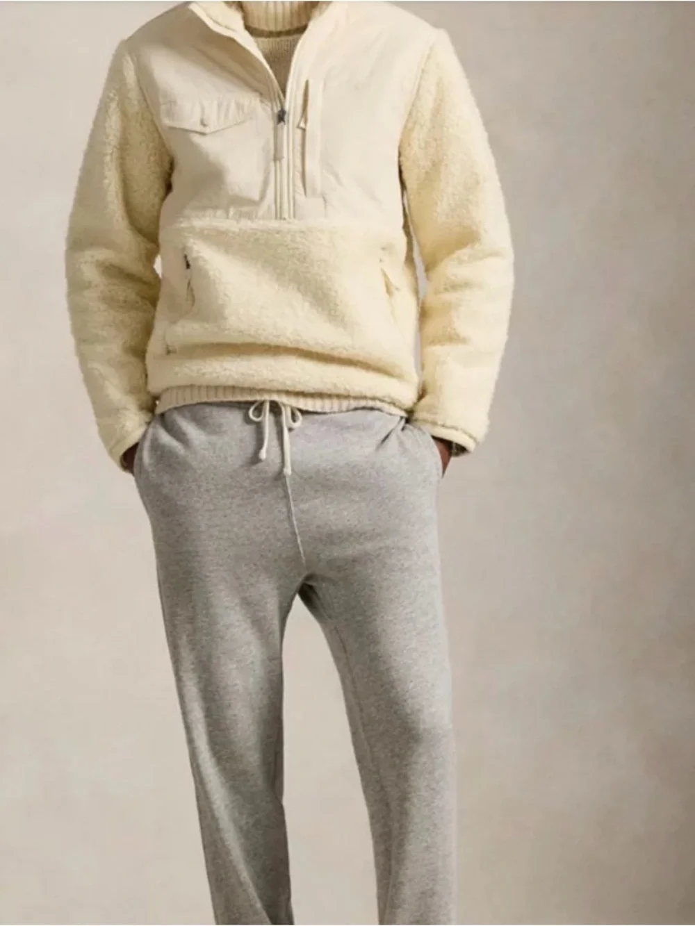 Polo Ralph Lauren Hybrid Half-Zip Men's Cream Sherpa Pullover XXL NWT